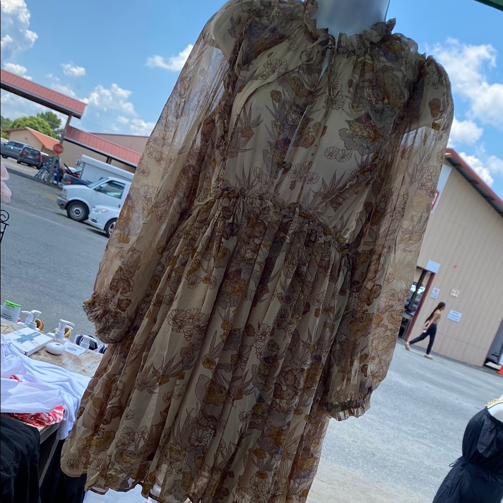 Karlie Beige Floral Long Sleeve Dress